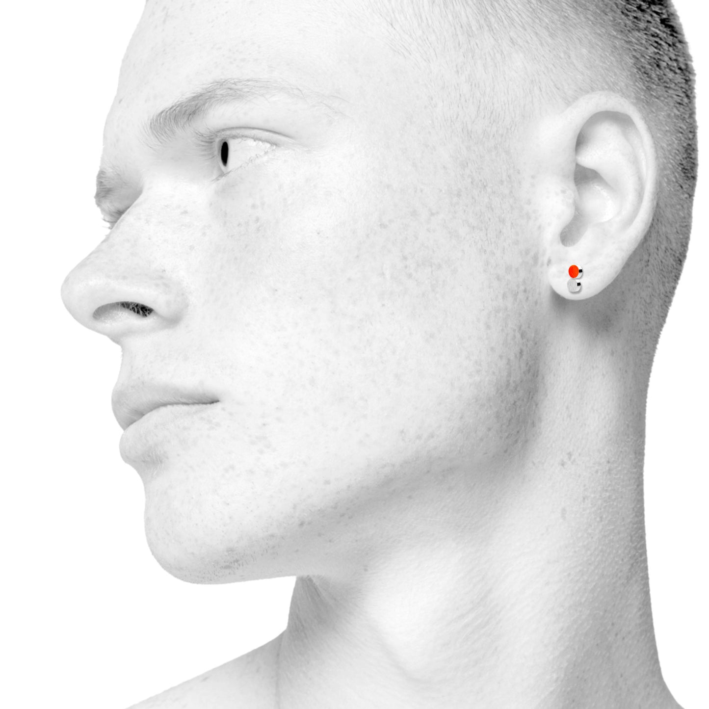 Sign Dotty nano earrings. Neon red orange. Sterling silver. Scherning Copenhagen