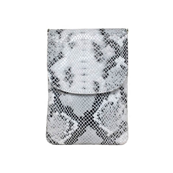 Skagen mobiltaske med rem. Grå med slangeskind mønstre struktur. Cosystyle