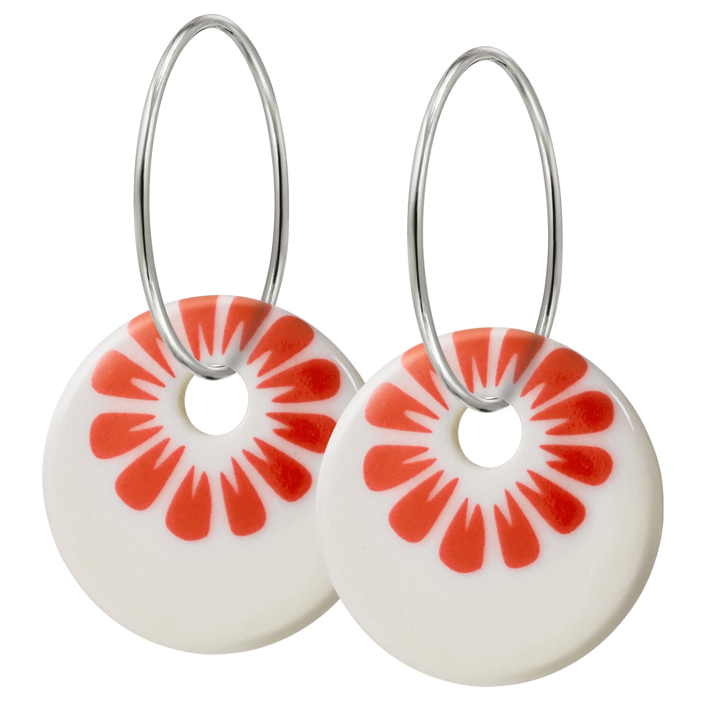 Bloom creol earrings. Large model. Coral red. Sterling silver. Scherning Copenhagen
