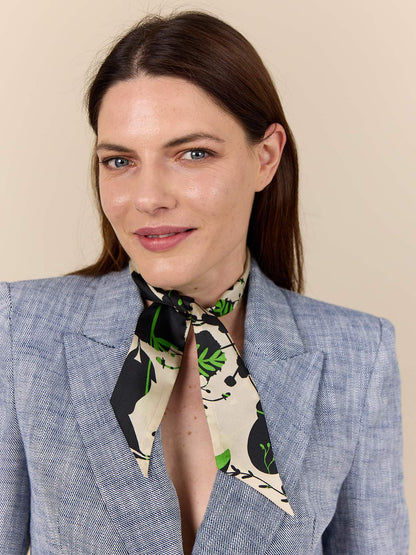 Schmaler Twilly-Schal in Monochrom. 100 % Seide. Creme, Schwarz, Grün. Bella Ballou