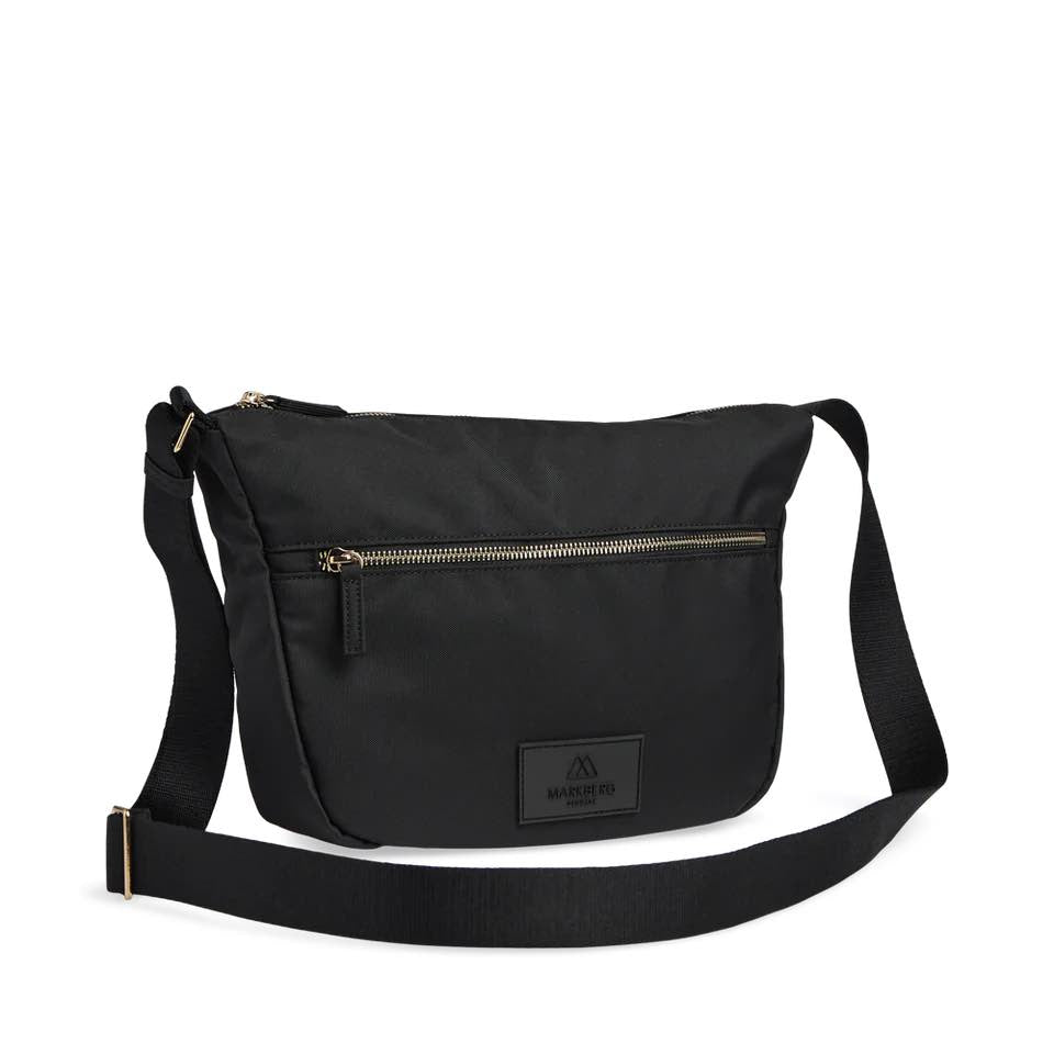 MonoMBG crossbody bag. Unisex Black w/gold. Recycled polyester. Markberg