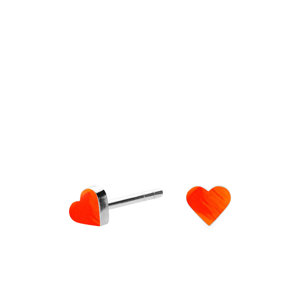 Sign Heart nano earrings. Neon red orange. Sterling silver. Scherning Copenhagen