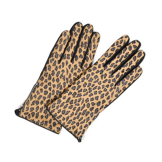 KathMBG Glove dame handsker med leopard print. Læder. Touch funktion. Markberg