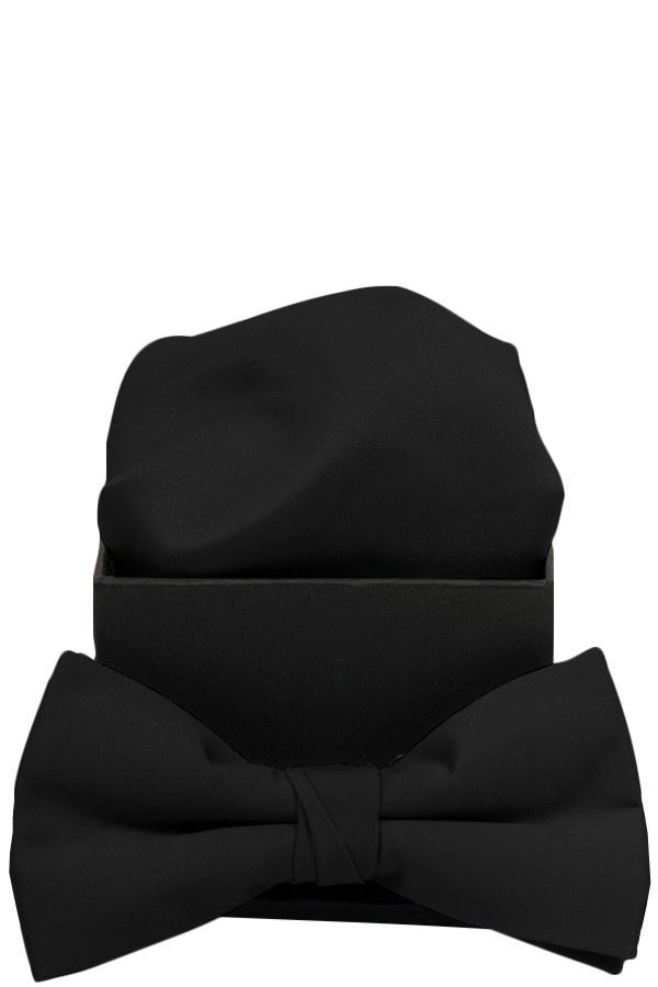 Elegant bow tie with matching decorative cloth. Black. Connexion Tie