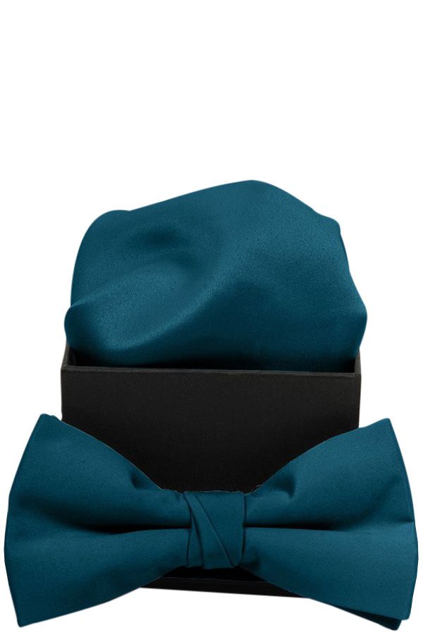 Trendy bow tie with matching decorative cloth. Green Petrol. Connexion Tie