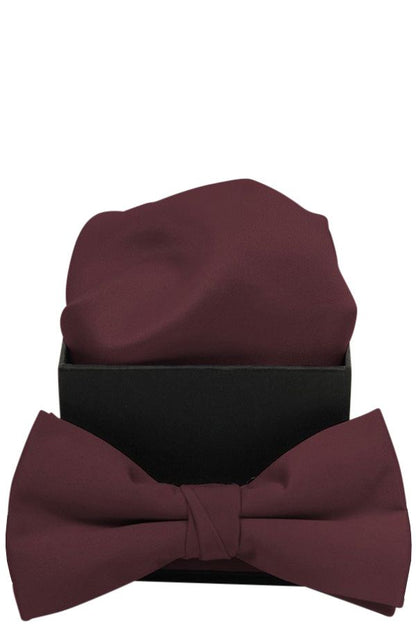 Modern bow tie with matching decorative cloth. Red wine. Connexion Tie