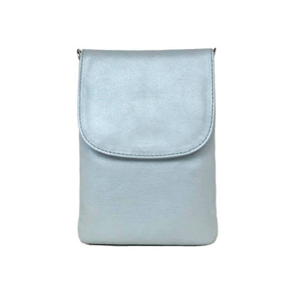 Handytasche mit Riemen Skagen. Echtes Leder. Hellblaues Mint. Gemütlicher Stil